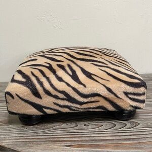 Tiger Print Faux Fur Cushioned Footstool Wild Animal Print Soft Black Brown 12”